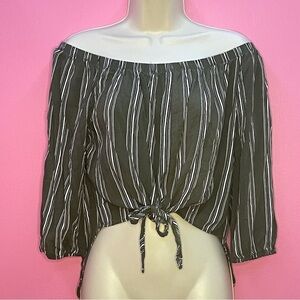 029 GREEN STRIPED OFF-SHOULDER BLOUSE -  MEDIUM